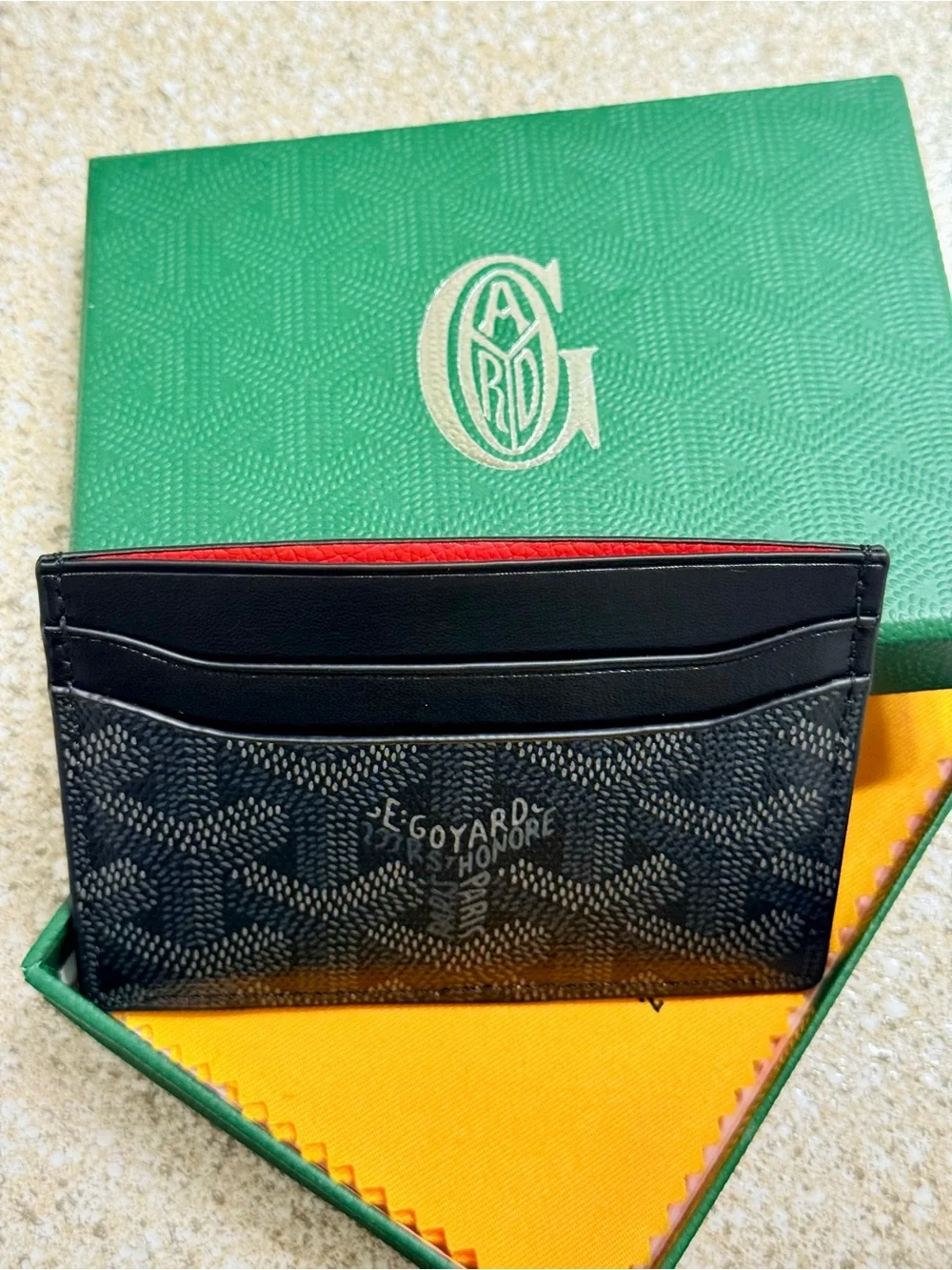 Goyard Black Card Holder with Red Interior